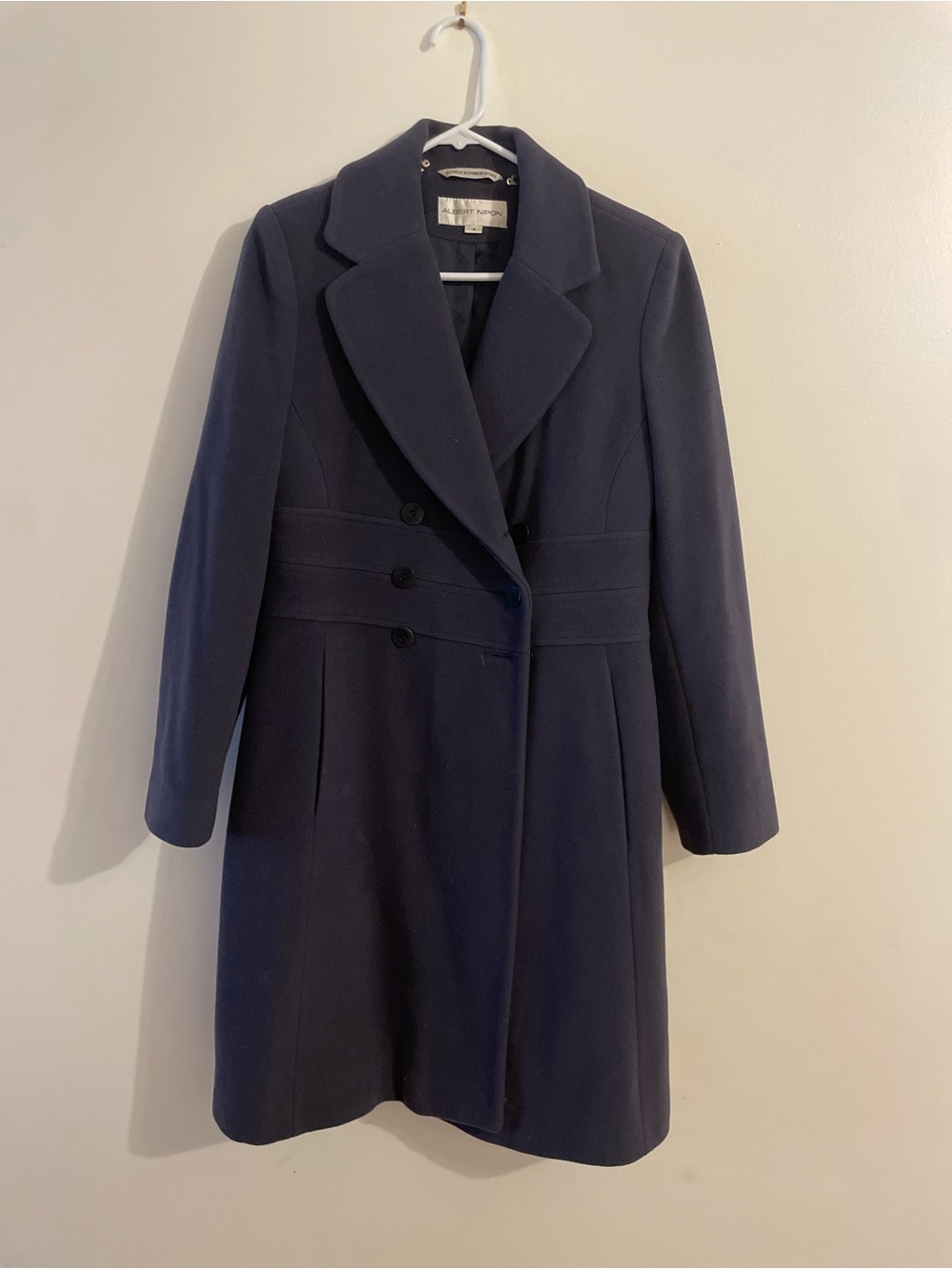 Albert Nipon Navy Double-Breasted Wool Pea Coat